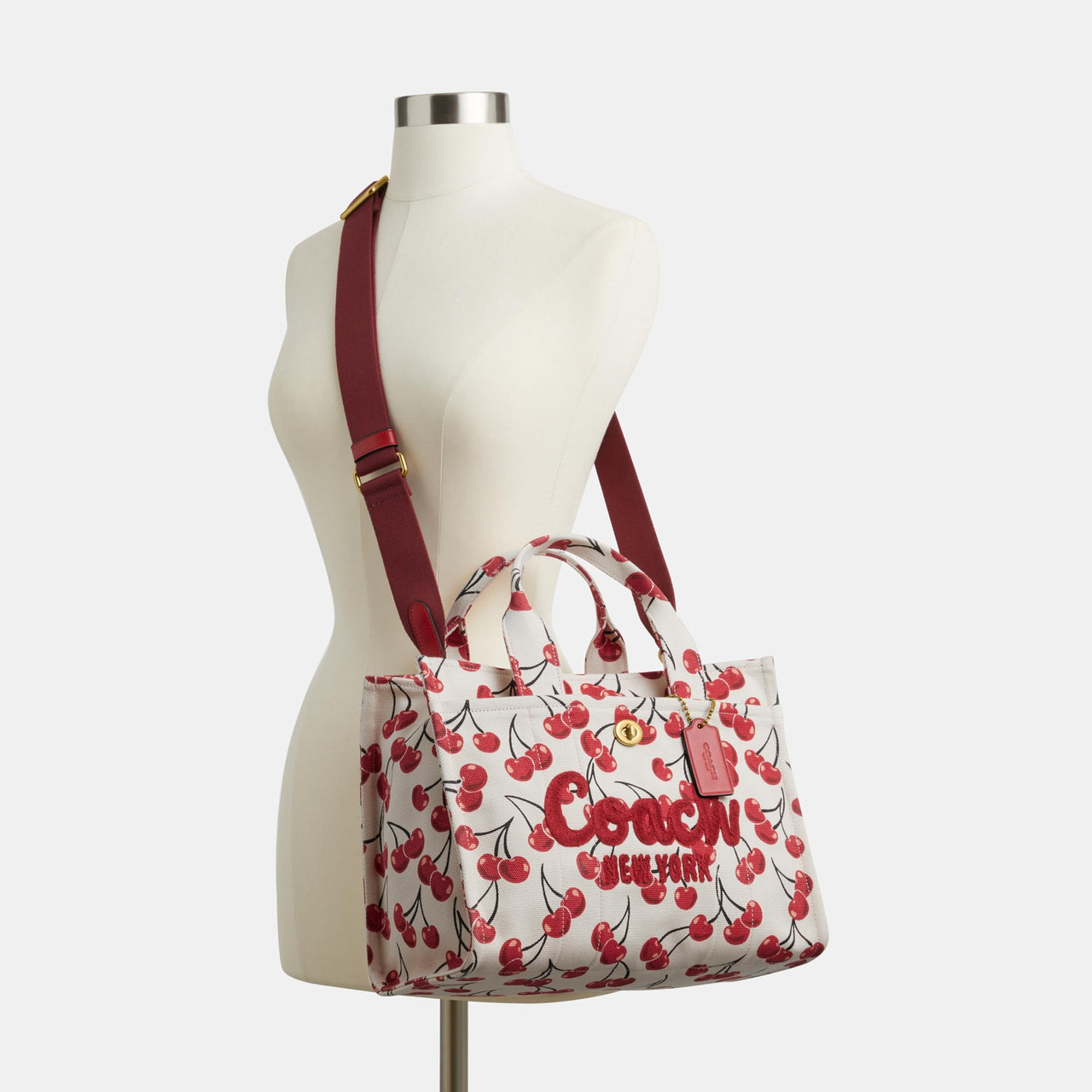 COACH Womens Cargo Tote Bag with Cherry Print, Chalk Multi, OS