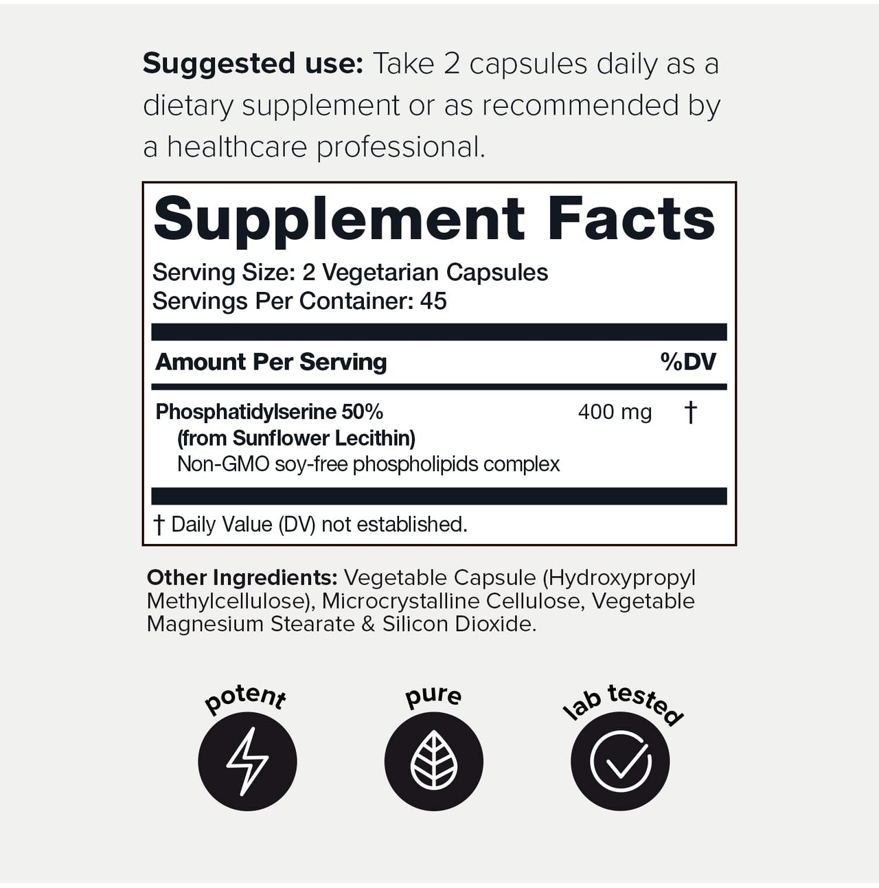 Toniiq Phosphatidylserine - 400mg Formula - World’s First 50% Purity - Highest Purity in The US - Soy Free Phosphatidylserine Supplement - 90 Veggie Capsules