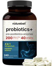 Thumbnail for NatureBell Probiotic 200 Billion CFU – 40 Strains Per Serving | 240 Veggie Capsules with Prebiotics and Probiotics – Full Spectrum Complex with Enzymes – Daily Probiotics for Women & Men