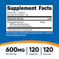 Thumbnail for Nutricost Ashwagandha Herbal Supplement 600mg, 120 Capsules - Vegetarian, Non-GMO, Gluten Free, Ashwagandha Root