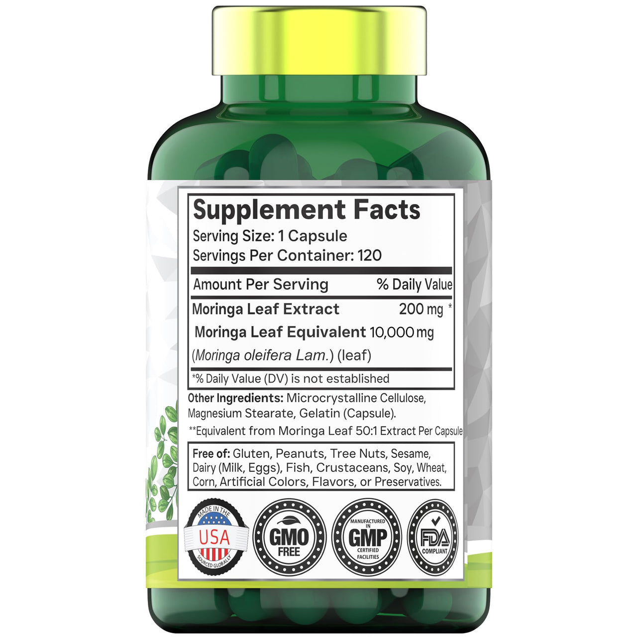 tnvitamins Moringa Capsules 10,000 mg - 120 Capsules | High Potency Moringa Leaf Extract Superfood Supplement for Energy, Vitality & Antioxidant Support