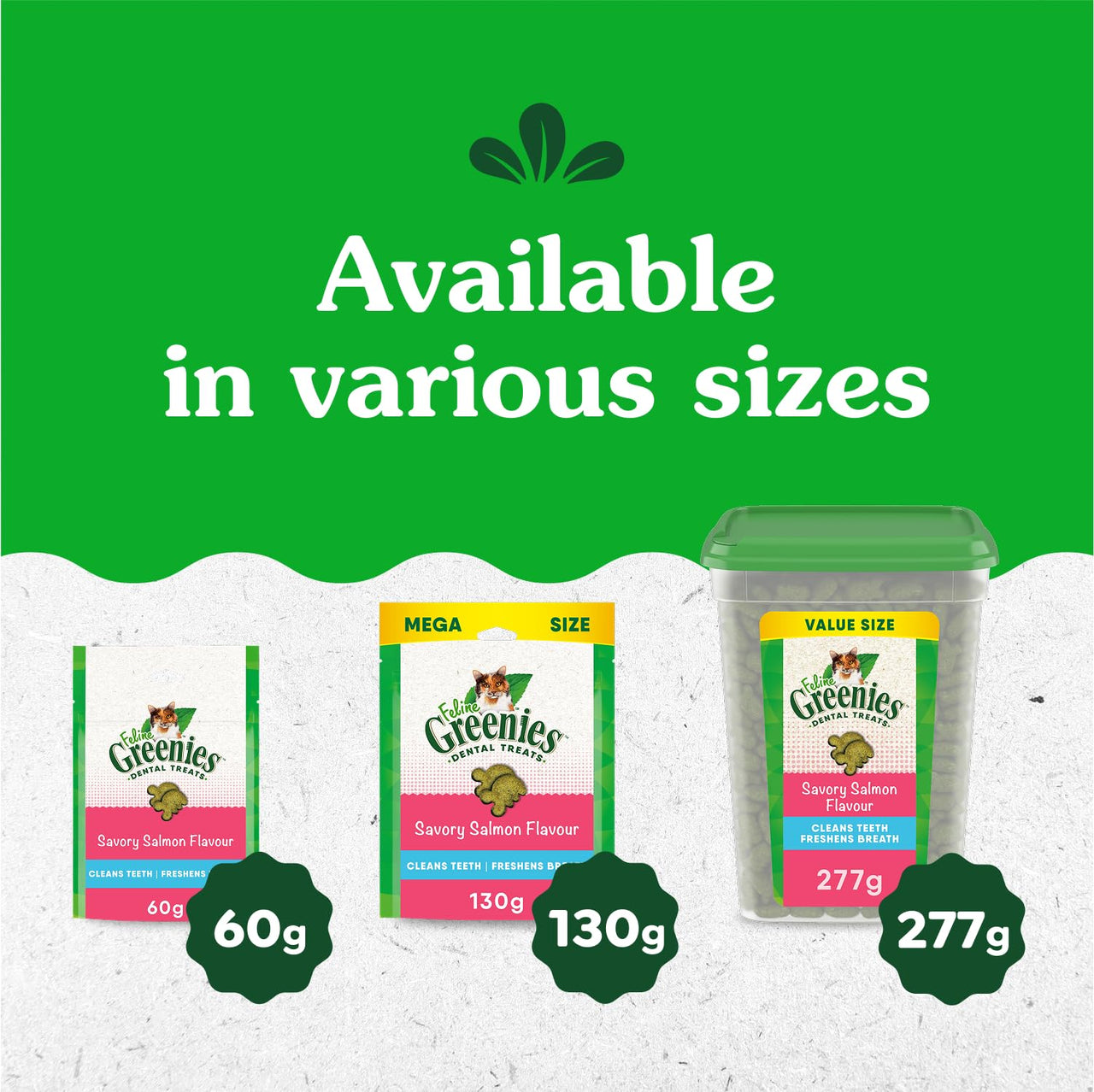 Greenies Cat Treats, Feline Veterinarian-Recommended Adult Natural Dental Cat Treats, Savory Salmon Flavor, 9.75 oz. Tub