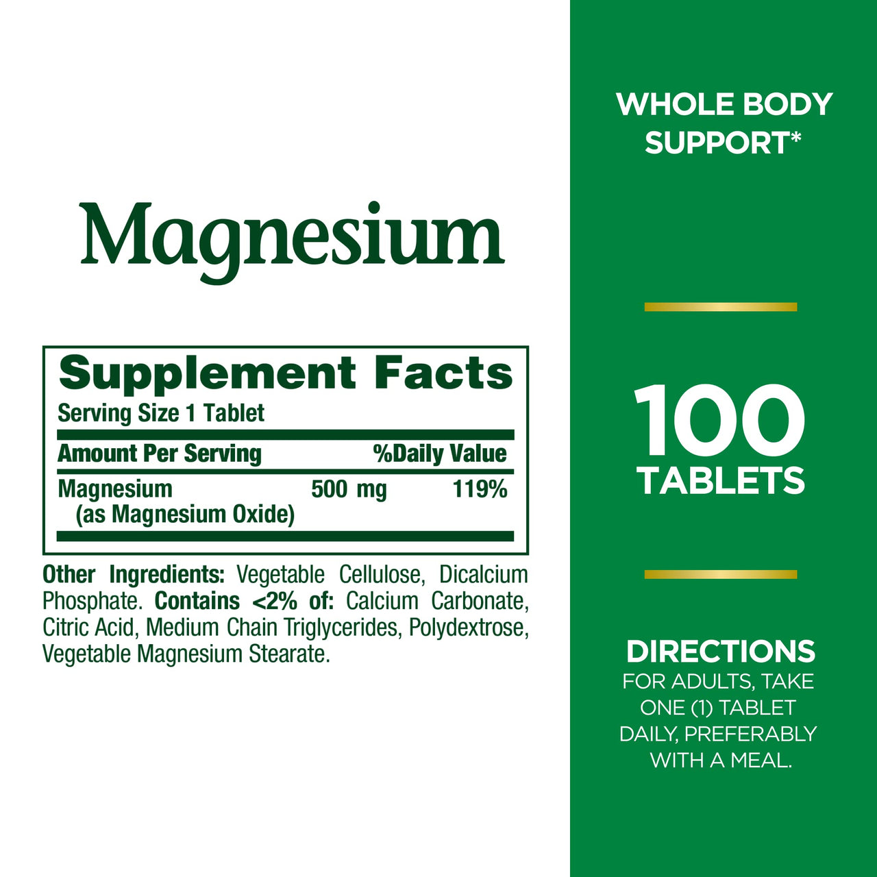 Nature's Bounty Magnesium, Mineral Supplement, Supports Bone and Muscle Health, 500 mg, Coated Tablets, 100 Count (Pack of 2)