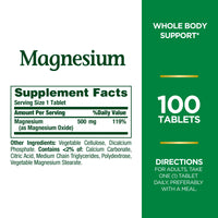 Thumbnail for Nature's Bounty Magnesium, Mineral Supplement, Supports Bone and Muscle Health, 500 mg, Coated Tablets, 100 Count (Pack of 2)