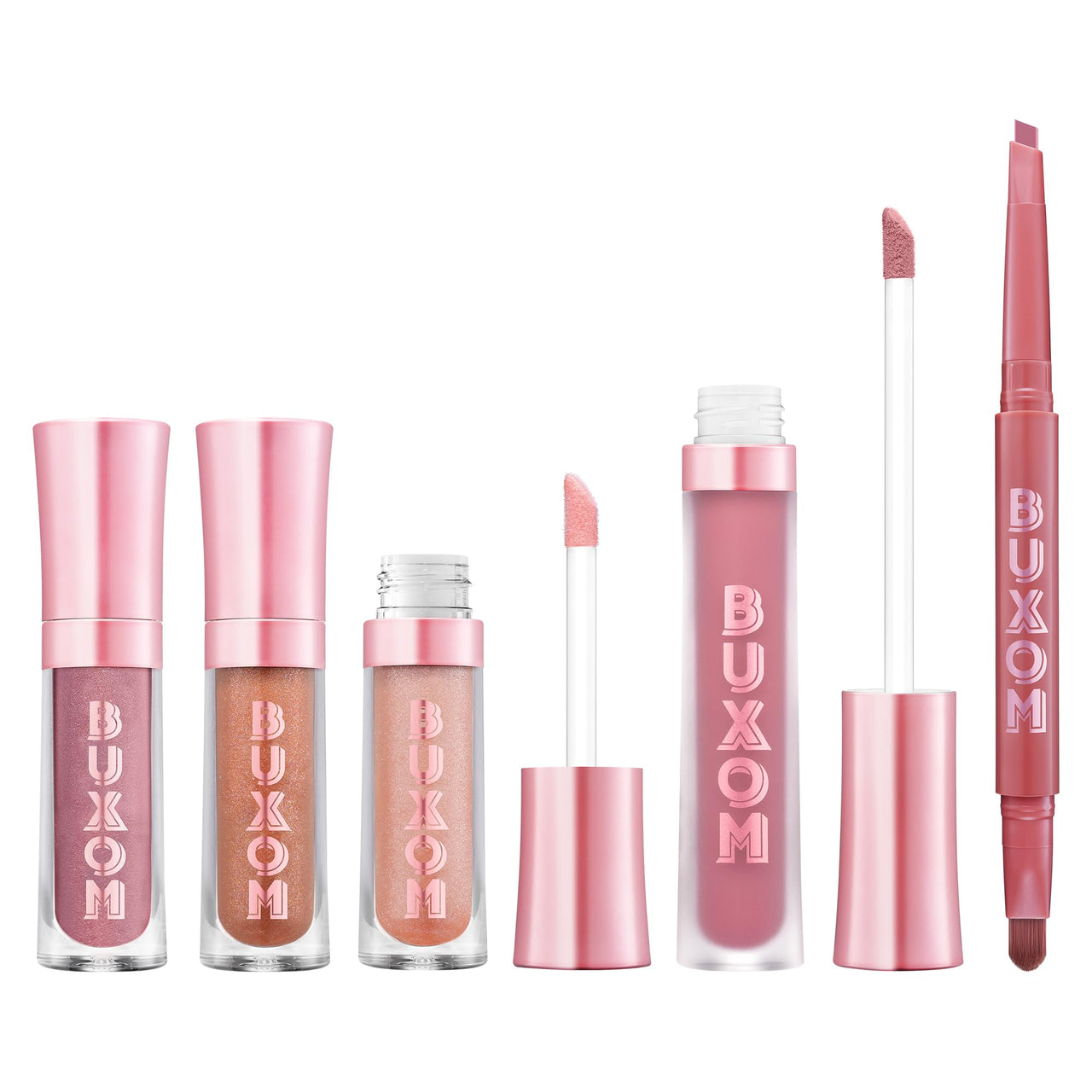 BUXOM Full-On Plumping Lip Polish, Tinted Lip Plumper Gloss with Peptides & Vitamin E, High-Shine Lip Gloss that Nourishes, Vegan, CK 4 Piece Set (Dolly, Sarina, Sophia, Celeste)