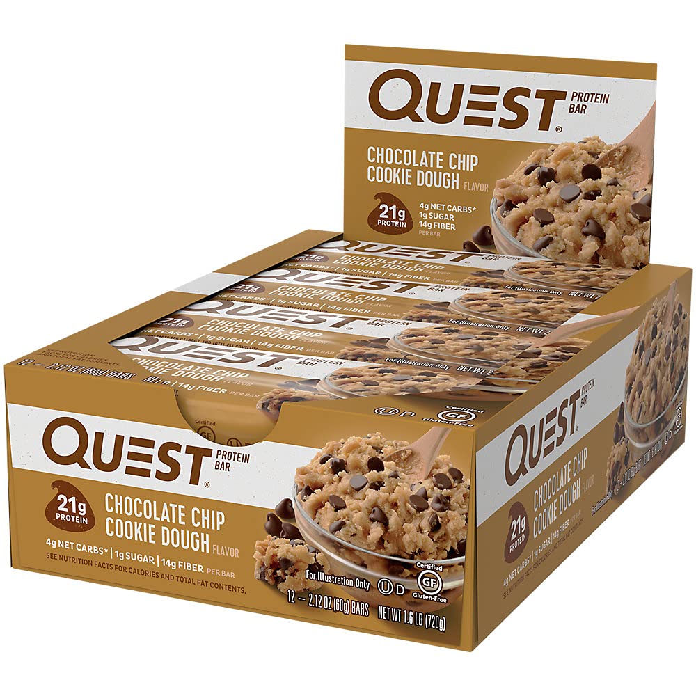 Quest Nutrition Chocolate Chip Cookie Dough Protein Bars, High Protein, Low Carb, Gluten Free, Keto Friendly, 12 Count
