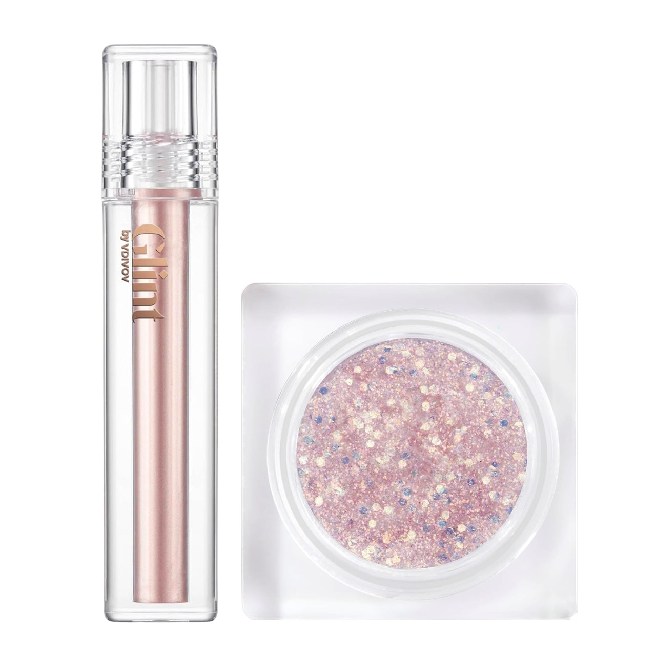 Glint Liquid Gel Highlighter (Dewy Moon, 0.1oz) + Face & Body Glitter Gel (Mood Fatal, 0.1oz) - Korean Makeup Set for Eyes, Cheeks, Nose, Lips, Body & Hair, Perfect for Parties, Festivals & Concerts