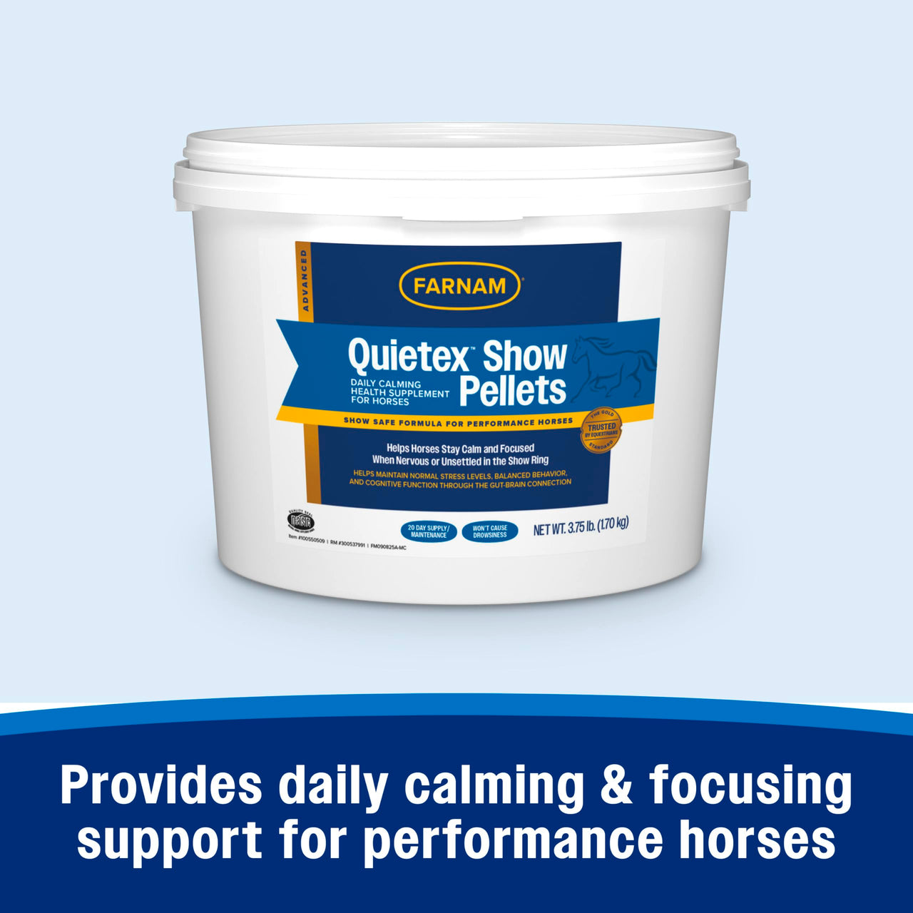 Farnam Quietex Show Pellets, Horse Calming Supplement and Focus Support, Show Safe Horse Calming Magnesium Supplement with Omega Fatty Acids, Helps Manage Behavior & Stress Relief for Horses, 3.75 lbs