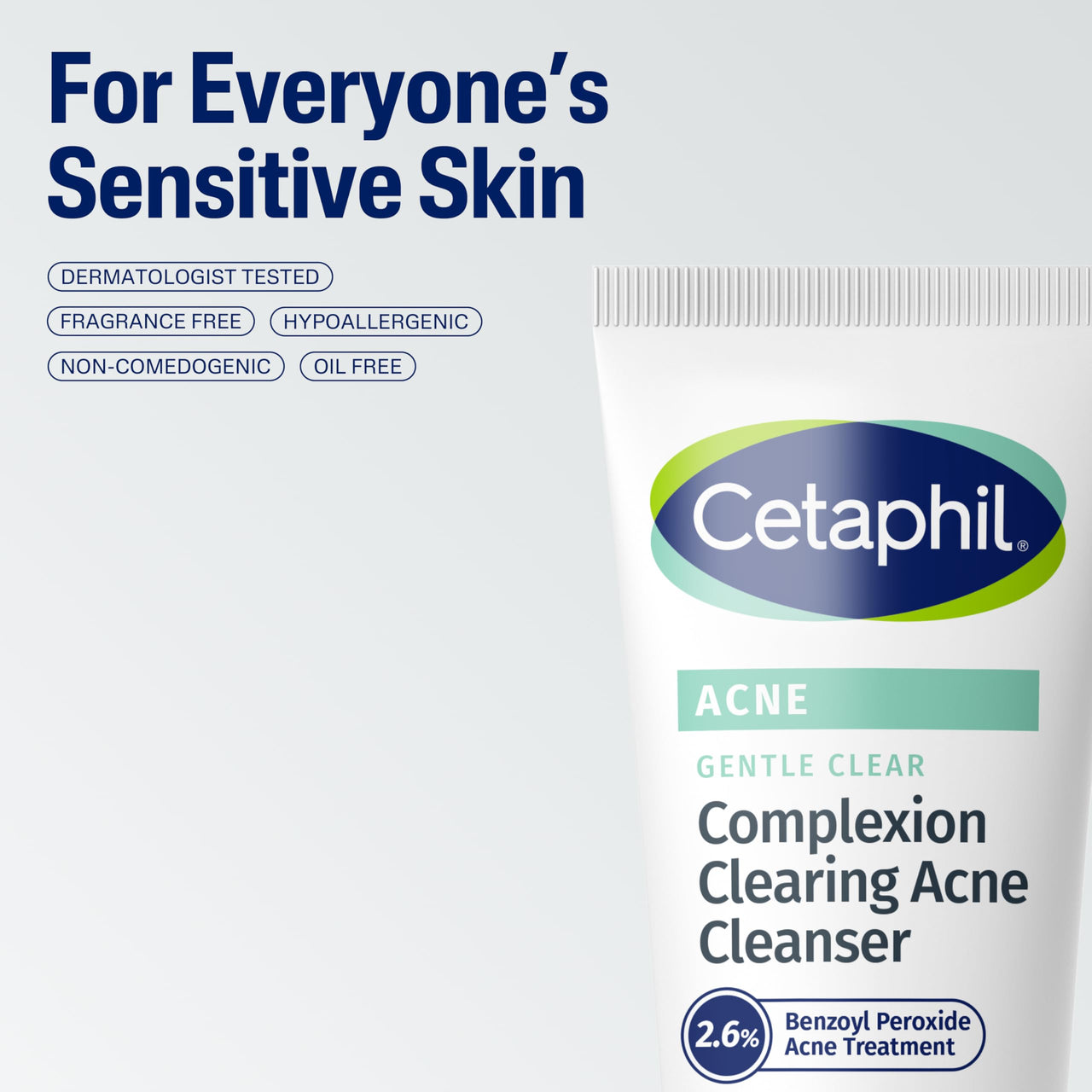 Cetaphil Gentle Clear Complexion-Clearing BPO Acne Cleanser with 2.6% Benzoyl Peroxide, Creamy and Soothing for Sensitive Skin, Suitable for All Skin Types, 4.2oz