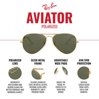 Thumbnail for Ray-Ban Unisex RB3025 Classic Polarized Aviator Sunglasses, Gold/Brown Polarized, 58 mm