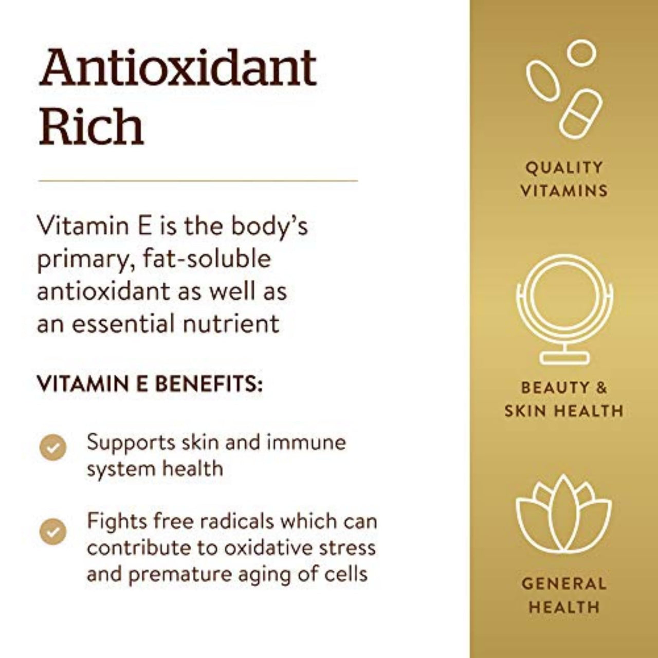 Solgar Vitamin E 268 MG (400 IU) (d-Alpha Tocopherol & Mixed Tocopherols), 100 Softgels - Supports Immune System & Skin Nutrition - Natural Antioxidant - Gluten Free, Dairy Free - 100 Servings