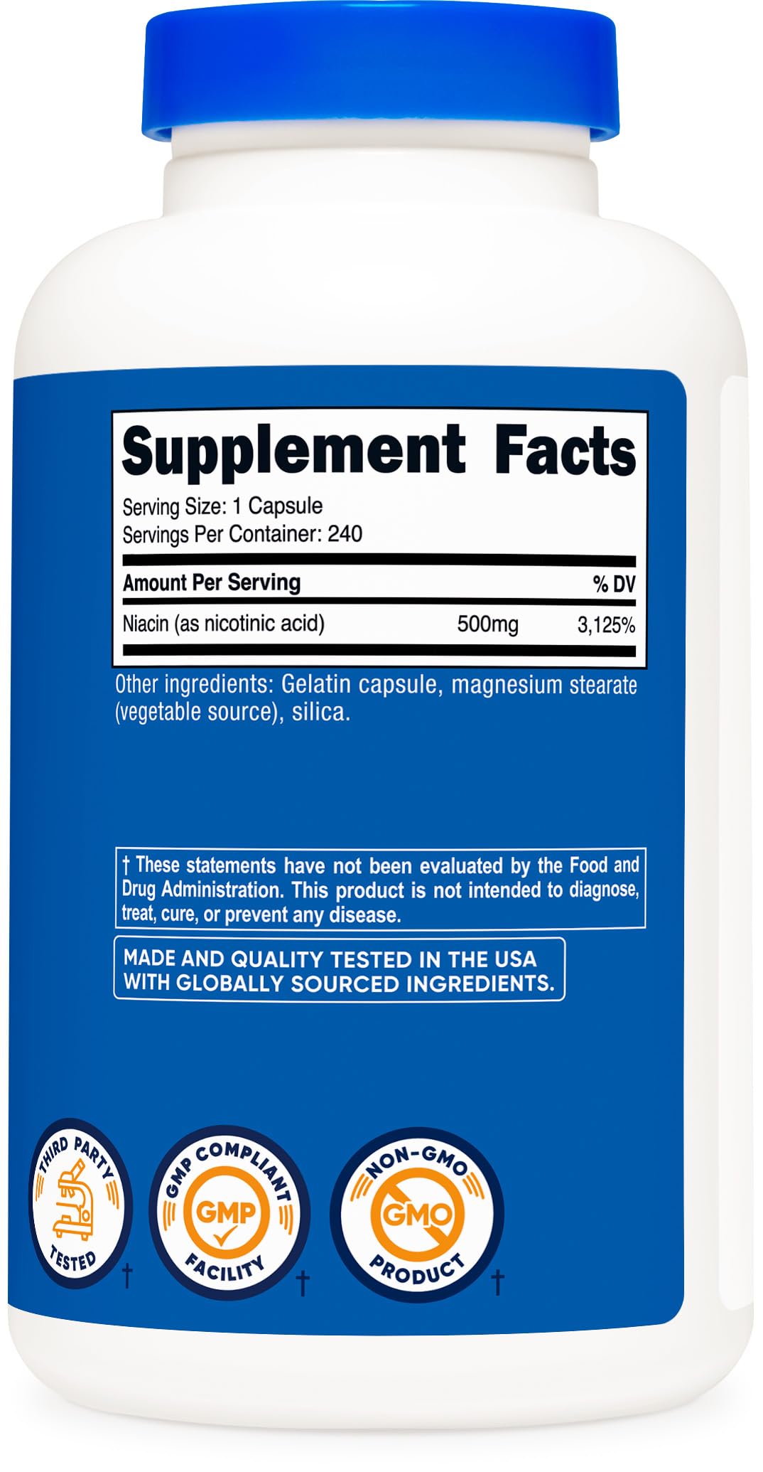 Nutricost Niacin (Vitamin B3) 500mg, 240 Capsules - with Flushing, Non-GMO, Gluten Free