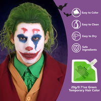 Thumbnail for Halloween Joker Clown Makeup Kit - Joker Make Up Kit Includes White Red Black Blue Oil Based Face Body Paint and 20g Green Temporary Hair Color Wax, Powder Puff and 3 Blue Brushes, for Joker Cosplay