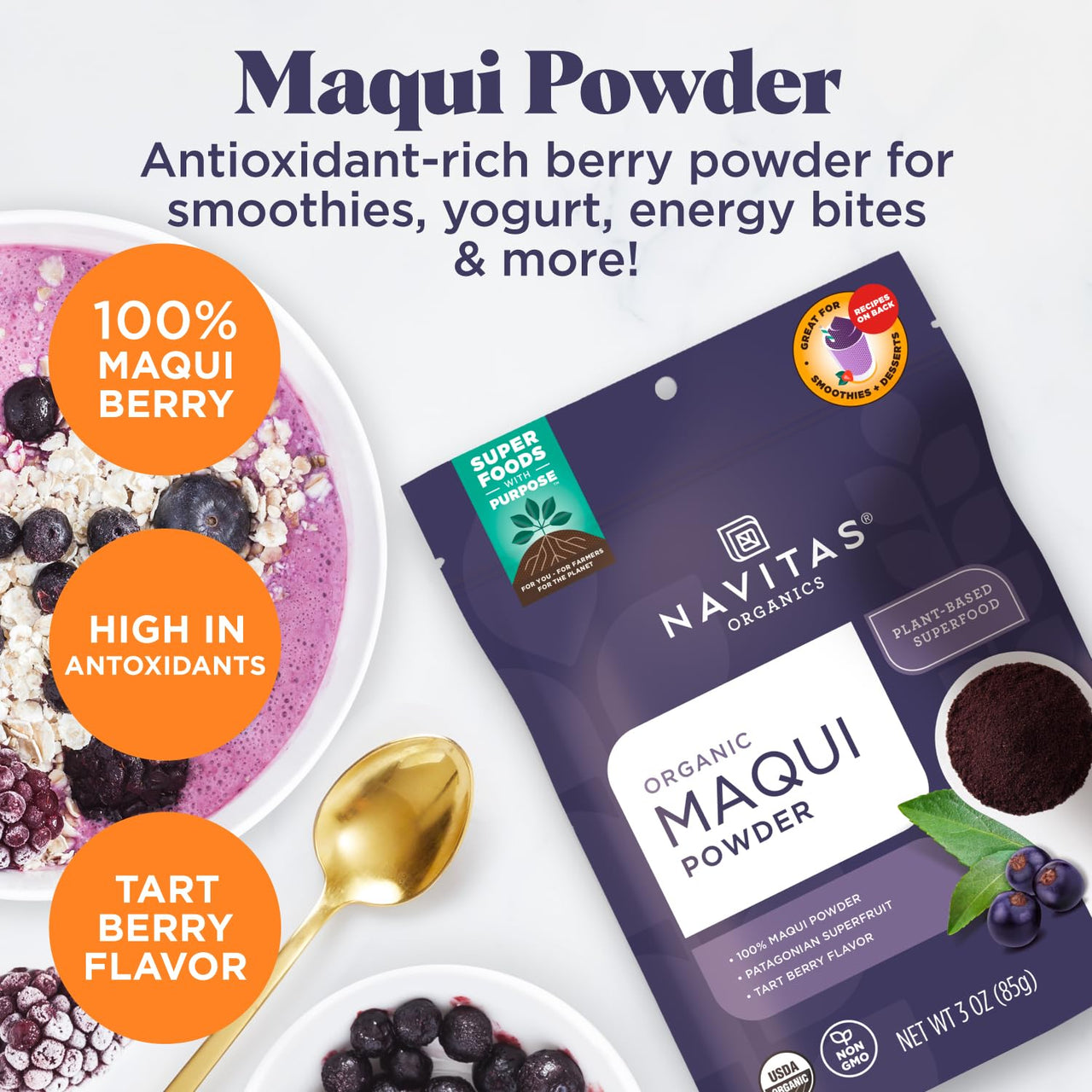 Navitas Organics Maqui Powder, 3 oz. Pouch, 17 Servings â€” Organic, Non-GMO, Freeze-Dried, Gluten-Free