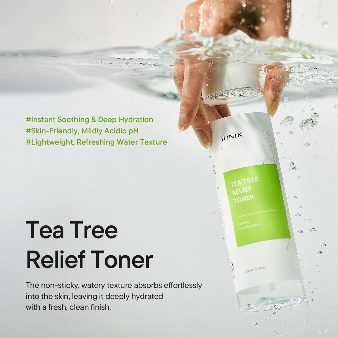 IUNIK Tea Tree Relief Vegan Face Toner - Facial Moisturizer Acne-Prone Irritated Skin w Tea Tree 67% Centella Asiatica 19.5% 6.7 Fl OZ Sensitive Skin Breakout Rosacea Blemish Plant-Based Ingredients
