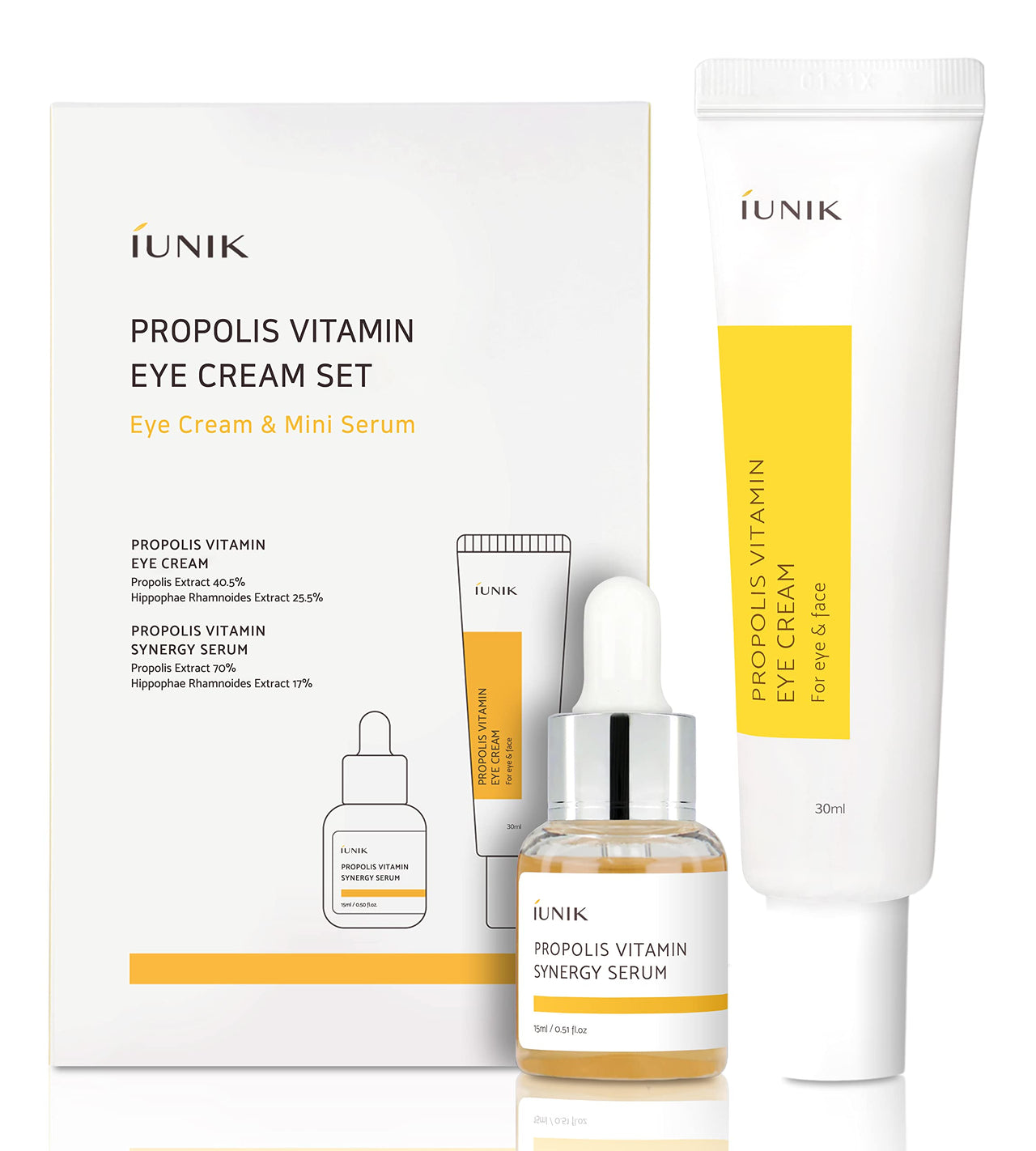 iUNIK Propolis Vitamin Eye Cream Set (Eye Cream 1.01 fl.oz. & Mini Serum 0.51 fl.oz.) - Featuring Propolis Extract, Buckthorn