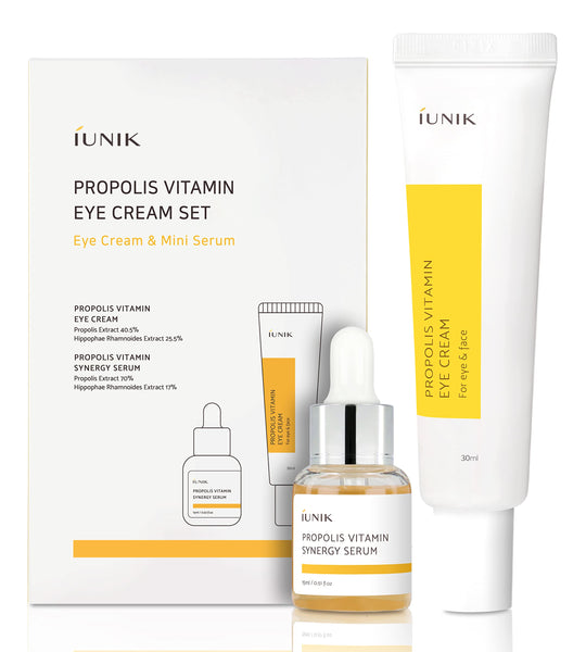 iUNIK Propolis Vitamin Eye Cream Set (Eye Cream 1.01 fl.oz. & Mini Serum 0.51 fl.oz.) - Featuring Propolis Extract, Buckthorn
