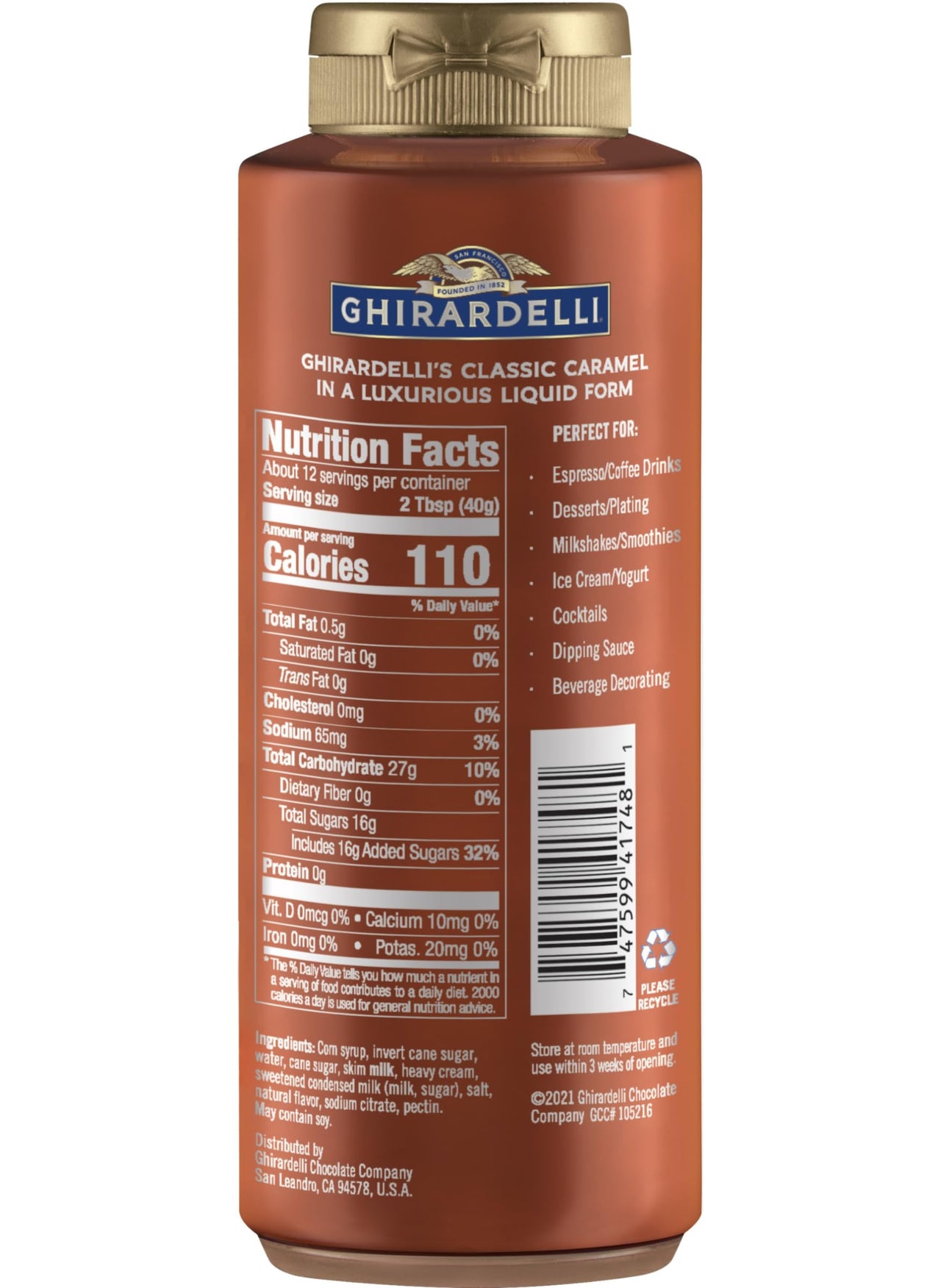 Ghirardelli Caramel Flavored Sauce 16 oz. Squeeze Bottle (Pack of 2)