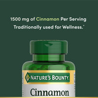Thumbnail for Nature's Bounty Cinnamon Capsules, Herbal Supplement, Supports Sugar Metabolism, 1500mg, 100 Capsules