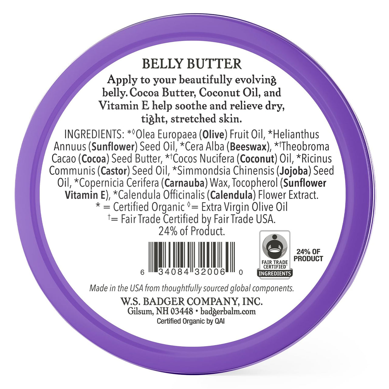 Badger Belly Butter, Organic Stretch Mark Cream for Pregnant Belly, Rich Hypoallergenic Moisturizing Organic Cocoa Butter & Coconut Body Butter for Women, 2 oz Tin, 2-Pack
