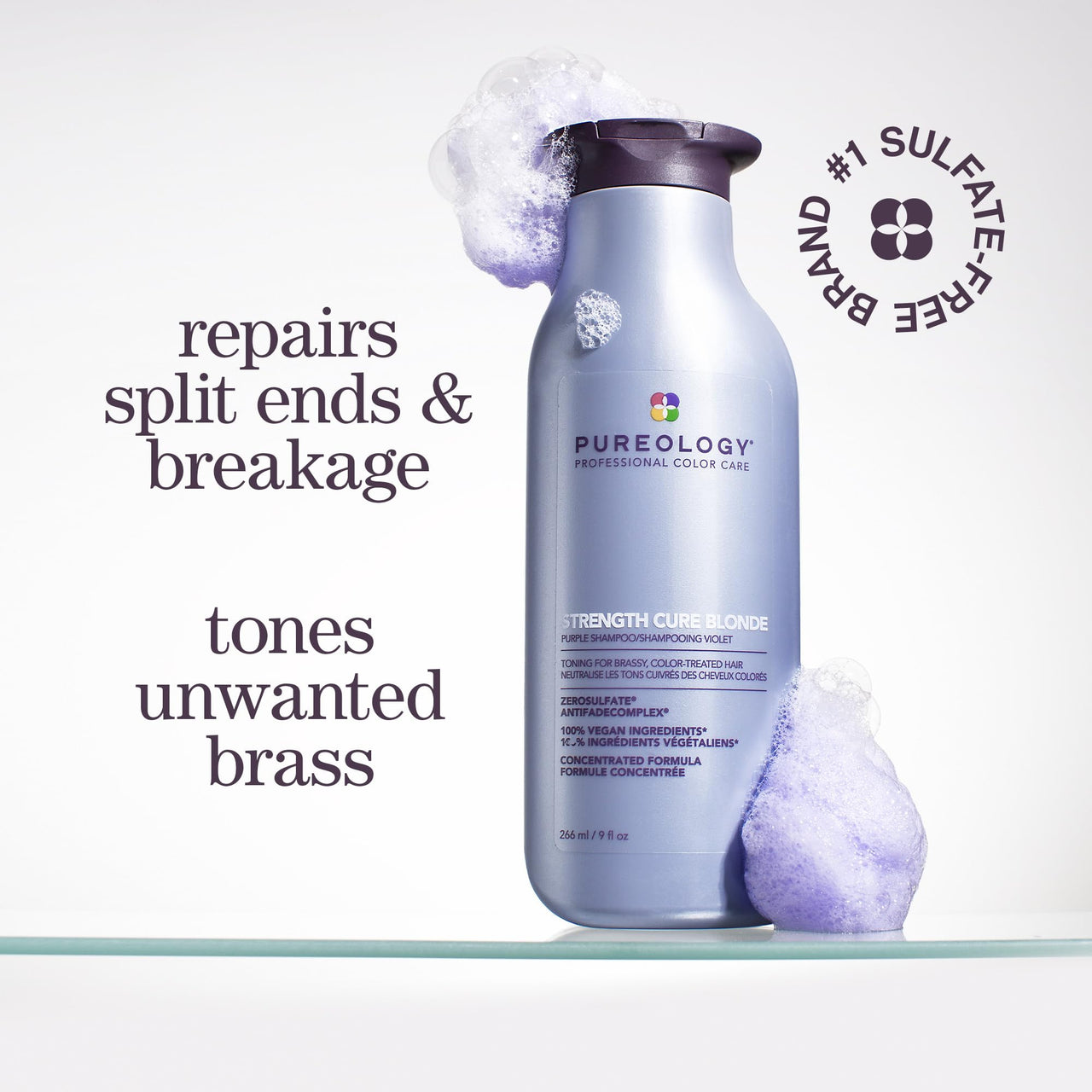 Pureology Strength Cure Blonde Purple Shampoo for Blonde & Lightened Color-Treated Hair, 9 Fl Oz