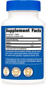 Thumbnail for Nutricost Melatonin 5mg, 240 Tablets - 5mg Per Serving, Non-GMO, Gluten Free