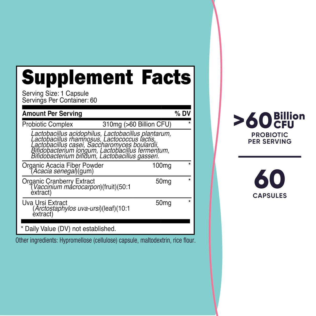 Nutricost Probiotic for Women 60 Billion CFU, 60 Capsules, Complex with Acacia Fiber, Uva Ursi, & Cranberry Extract - Non-GMO & Gluten Free