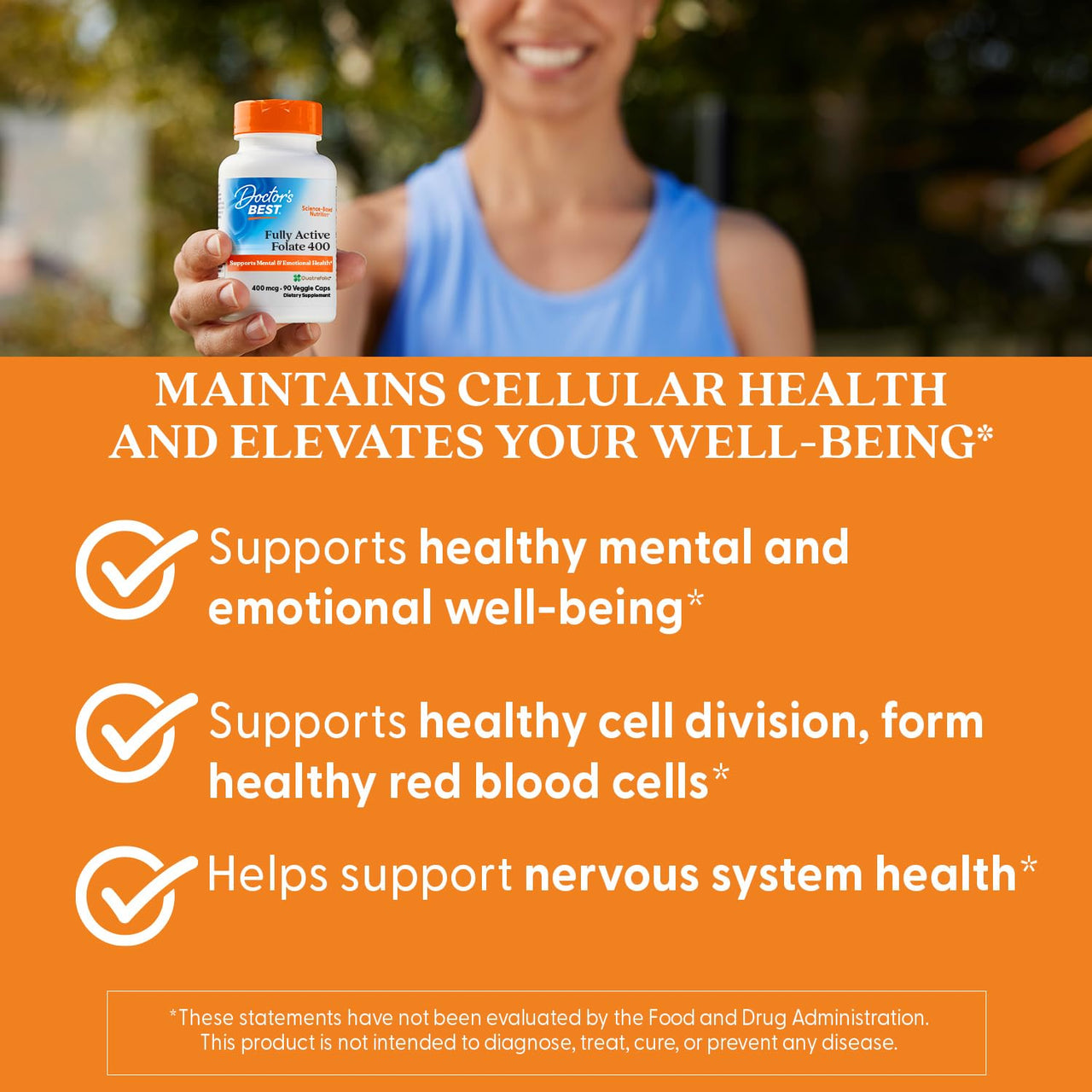 Doctor's Best Fully Active Folate with Quatrefolic400 mcg, Healthy Mood, Memory, Circulation, Well-Being, 90 VC