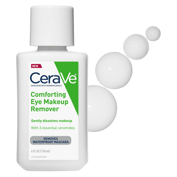 CeraVe Eye Makeup Remover with Hyaluronic Acid and Ceramides, Waterproof, Non-Comedogenic, Fragrance Free, Non-Greasy & Ophthalmologist Tested, 4 Ounces