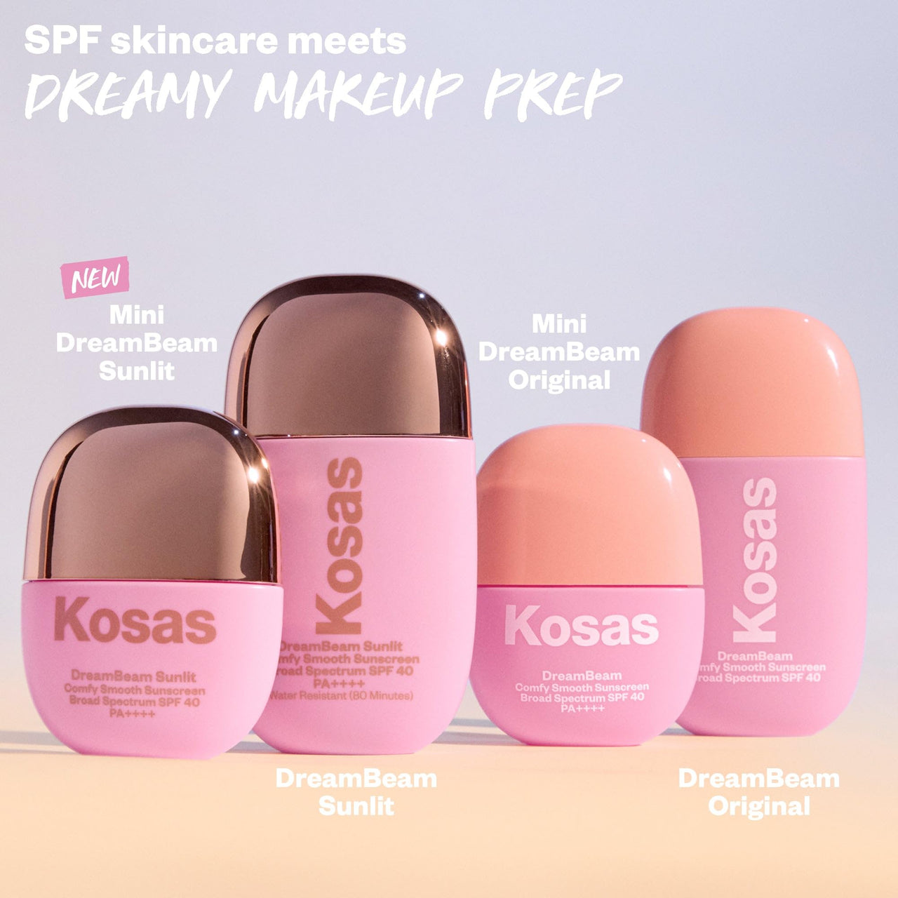 Kosas DreamBeam Water Resistant Sunscreen SPF 40 - Smooth Liquid Sun Protection for Face Lightweight Makeup Base w/Hyaluronic Acid, Ceramides & Peptides - Golden Glow, Sunlit, 40 ml