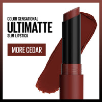 Thumbnail for Maybelline Color Sensational Ultimatte Matte Lipstick, Non-Drying, Intense Color Pigment, More Cedar, Deep Rust Brown, 1 Count