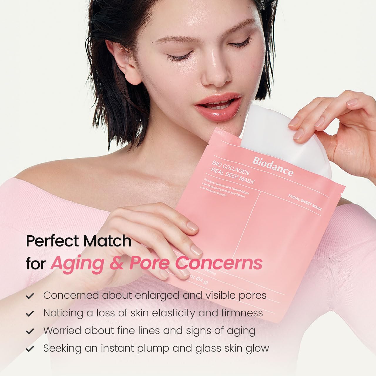 BIODANCE Bio-Collagen Real Deep Mask, Hydrating Overnight Hydrogel Face Mask, Pore Minimizing, Plumping, Elasticity Improvement, Korean Skin Care | 1.19oz(34g) x 16ea