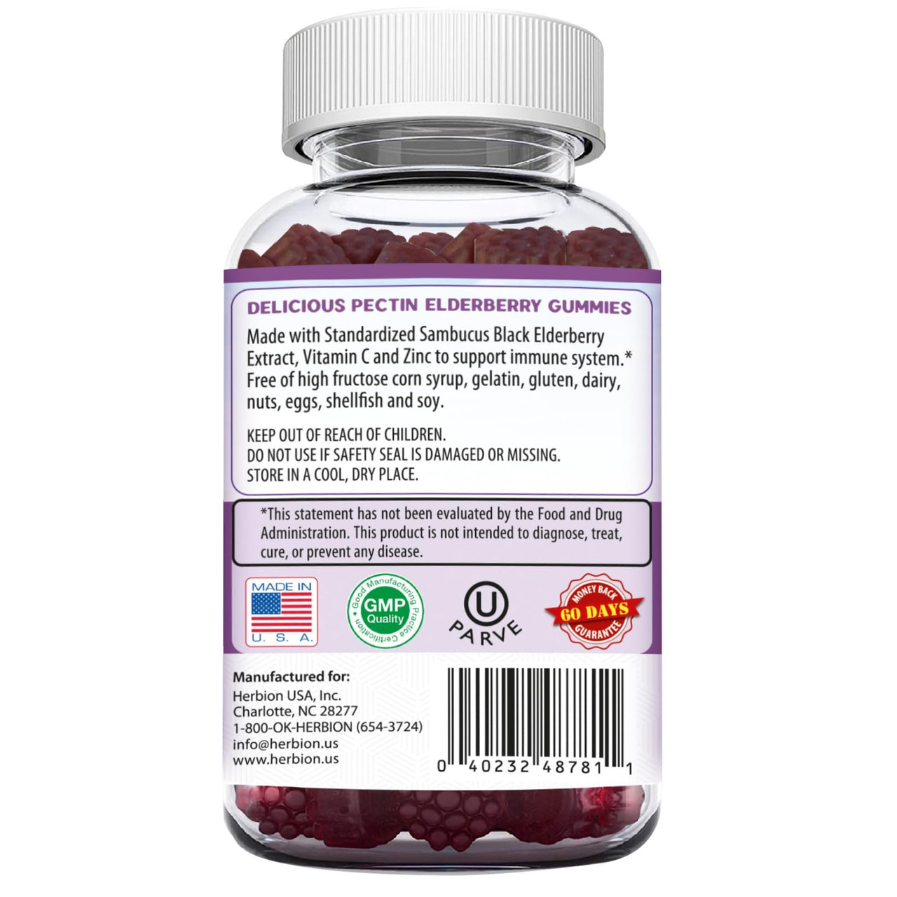 HERBION Elderberry Gummies with Vitamin C & Zinc - Healthy Immune System Support - Gluten-Free & Gelatin-Free - 60 Gummies for Adults & Children 4 Years & Above - Made in USA, 60 Count (Pack of 1)