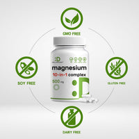Thumbnail for Magnesium Complex 500mg, 240 Veggie Capsules – 10-in-1 Glycinate, Citrate, Malate, Oxide, & More – 100% Chelated for Easy Absorption – Essential Mineral Supplement – Non-GMO