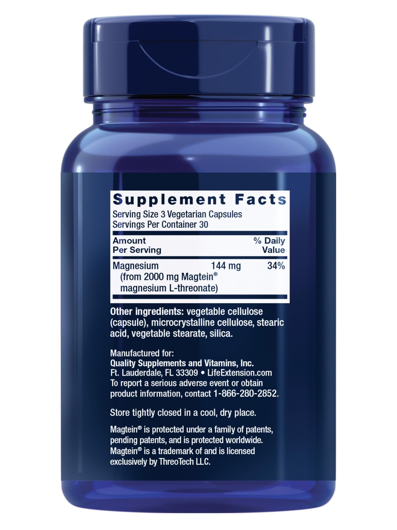Life Extension Neuro-Mag Magnesium L-Threonate, Memory Health, Quick Thinking, Cognitive Health Support, Vegetarian, Non-GMO, 90 Vegetarian Capsules (144 mg from 2000 mg Magtein magnesium L-threonate