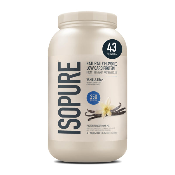 Isopure Low Carb 100% Pure Whey Isolate Protein Powder, Lactose Free, Gluten Free, with Vitamins, Vanilla, 25g Protein Per Serving, 3 Lbs, 43 Servings (Packaging May Vary)