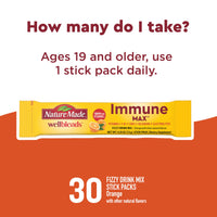 Thumbnail for Nature Made Wellblends ImmuneMAX Fizzy Drink Mix, Vitamin C 2000mg with Zinc 20 mg, Vitamin D3 1000 IU (25 mcg), plus Seven B Vitamins and Electrolyte Hydration Blend, 30 Stick Packs