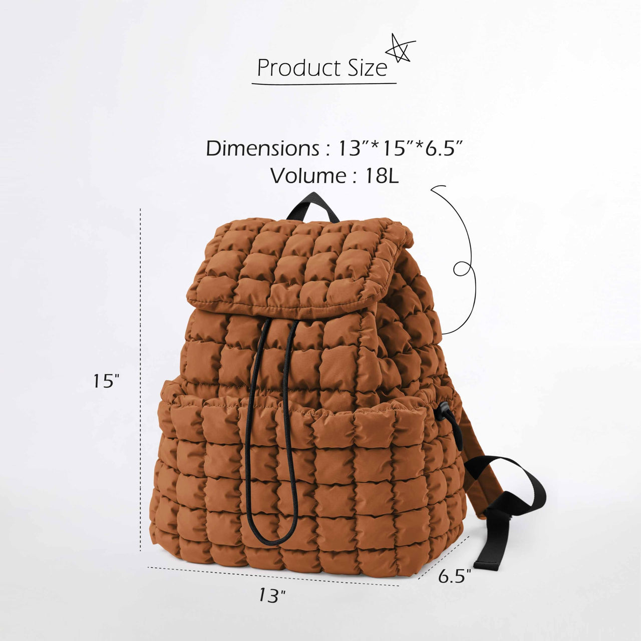 ODODOS Quilted Backpack 2.0 for Women Lightweight Puffer Hiker Pack Drawstring Padding Travel Gym Bag, Glazed Ginger