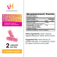 Thumbnail for vH Essentials Probiotics for Women with Prebiotics, Cranberry & Vitamin C - 60 Capsules (30 Day Supply) - Women's Probiotics Support Gut Balance, Feminine Health & Urinary Tract Health for Women