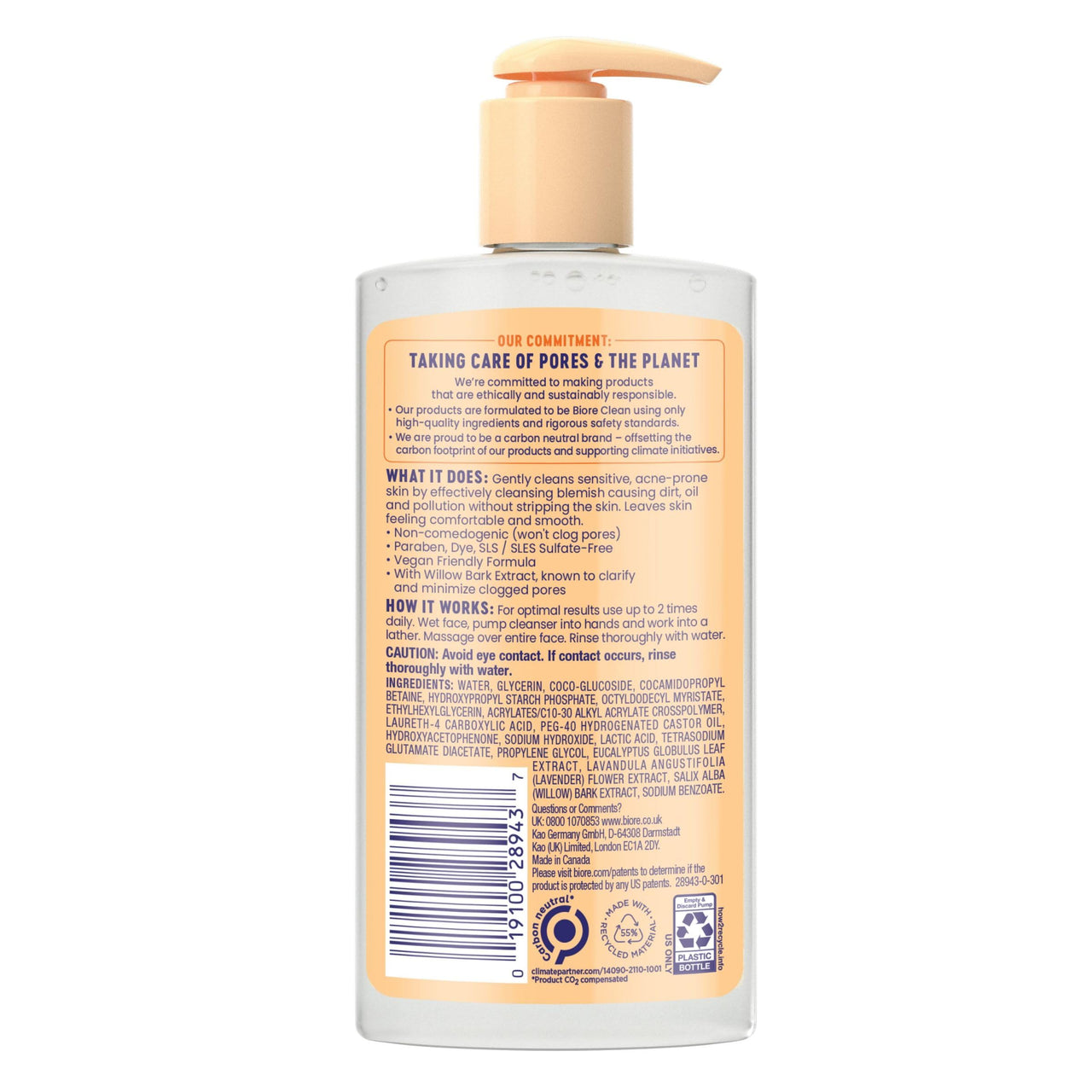 Bioré Gentle & Breathable Acne Face Wash, Gentle Face Cleanser for Sensitive and Acne Prone Skin, Infused with Willow Bark Extract to Clarify Skin, Fragrance Free, 6.77 Oz