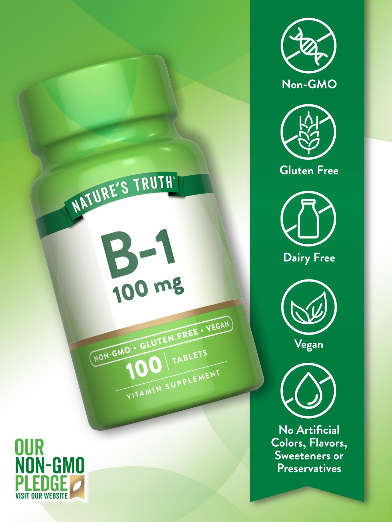 Nature's Truth Vitamin B1 100mg (Thiamine) | 100 Count | Vegan, Non-GMO & Gluten Free Supplement