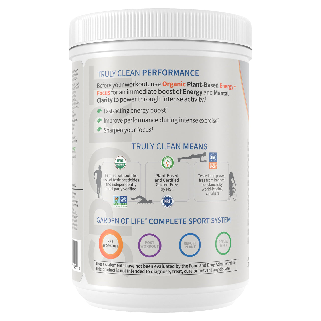 Garden of Life Sport Organic Plant Based Energy + Focus Clean Pre Workout Powder, with 85mg Caffeine, Natural No Booster, B12, Vegan, Gluten Free, Non-GMO, BlackBerry, 15.3 Oz