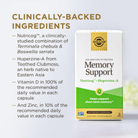 Thumbnail for Solgar Memory Support Brain Dietary Supplement for Memory and Focus, Clinically Studied Nutricog, Vitamin D & Huperzine-A, Nootropic Brain Health Supplement, Healthy Aging Support, 30 Servings