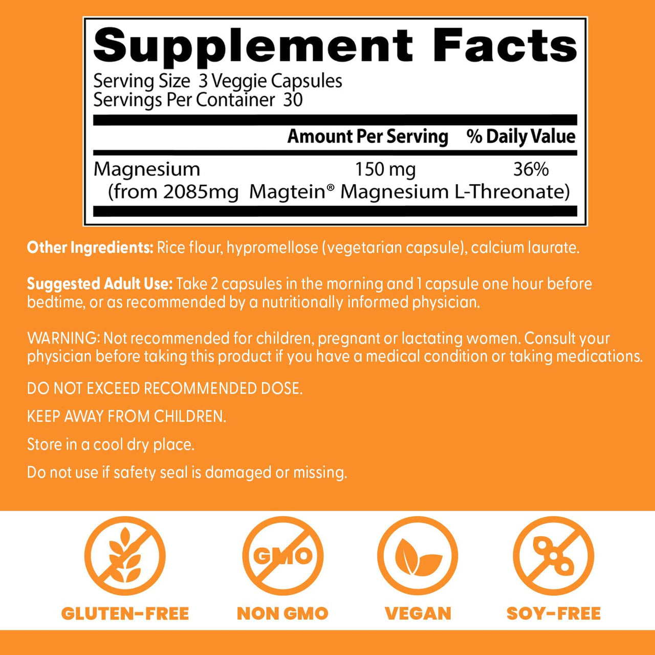 Doctor's Best L-Threonate Supplement - Magtein Magnesium L Threonate Capsules, Memory & Focus Support for Women & Men, 150 mg Per Serving, Vegan, Gluten Free - 90 Veggie Caps