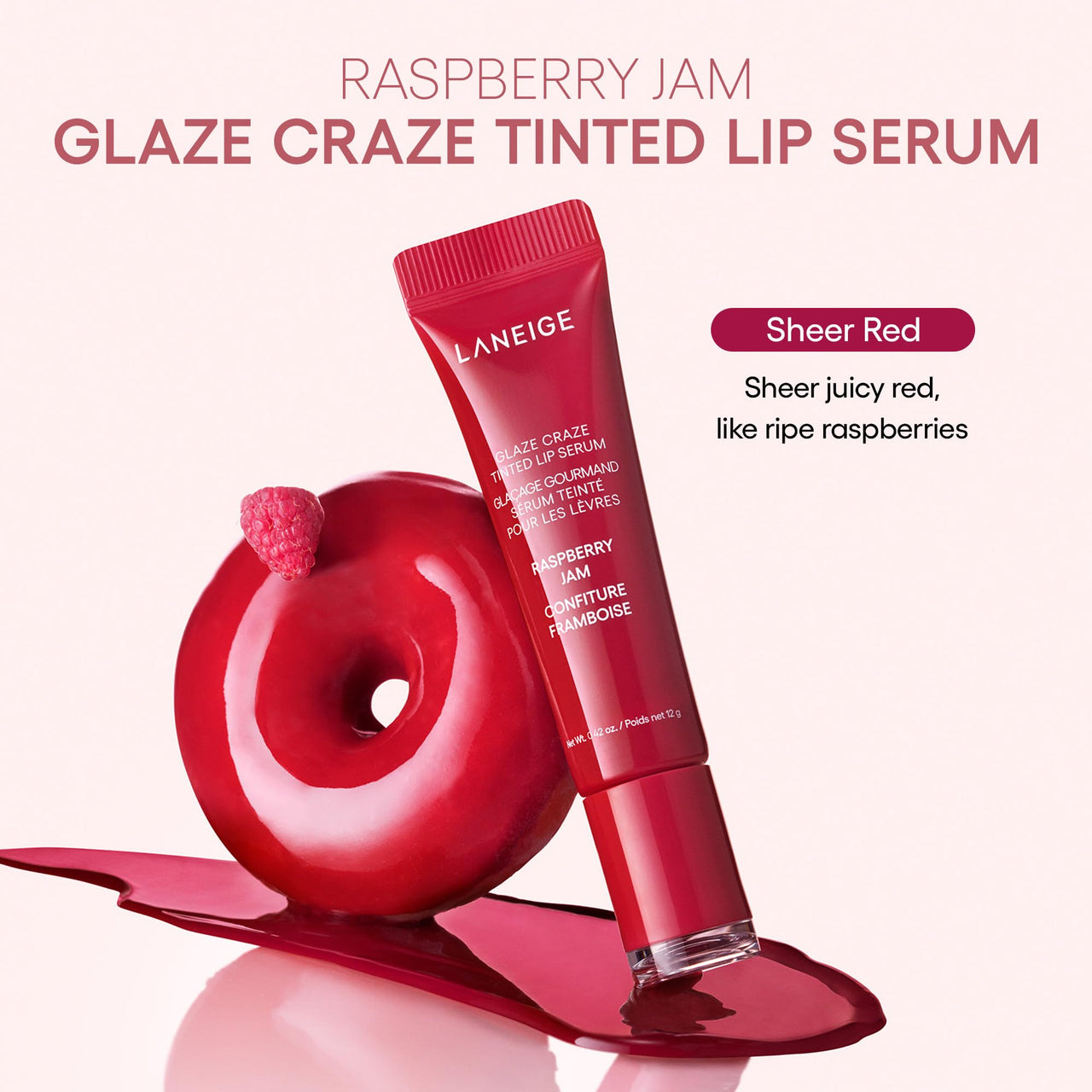 LANEIGE Glaze Craze Tinted Lip Serum Raspberry Jam: Plumping, Nourishing Hydration with Polypeptide