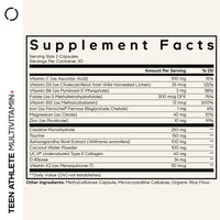 Thumbnail for Codeage Teen Athlete Multivitamin+ Sports Supplement - Creatine, Methylated B Vitamins, Taurine, UC-II Collagen, Ferrochel Iron, Ashwagandha, Magnesium, Electrolytes - Non-GMO - 60 Capsules