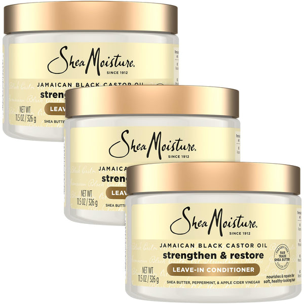 SheaMoisture Leave-In Conditioner 3-Pack – Jamaican Black Castor Oil Strengthen & Restore Formula for Hair Repair, Frizz Control, 11.5 Oz Ea