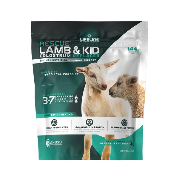 ANNUSO LIFELINE Rescue Lamb & Kid Colostrum Replacer, 1.3lb Bag - 144g Globulin Protein for Newborn Goats & Lambs - Immune Support, Fat, Vitamins, Minerals - Serum-Based, Easy-Mix Formula