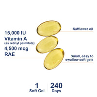Thumbnail for Carlson - Vitamin A, 15000 IU Palmitate (4500 mcg RAE), Vision Health & Healthy Skin, Immune Function, 240 Softgels