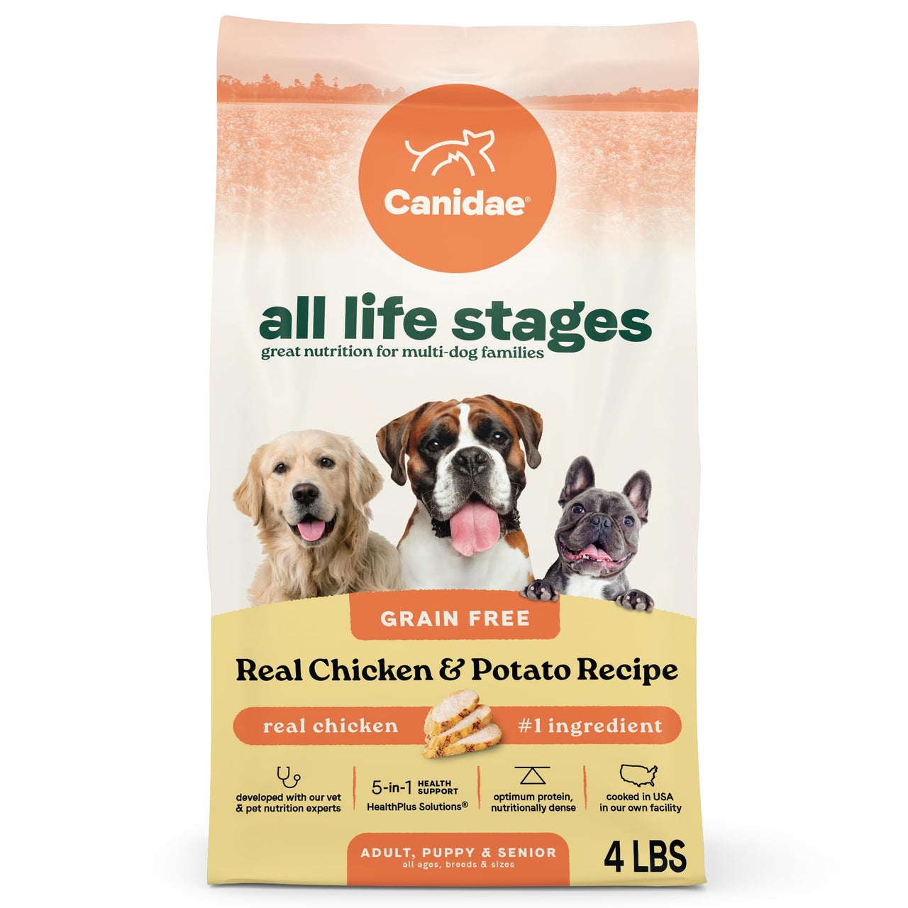 Canidae All Life Stages Real Chicken & Potato Recipe – High Protein and Grain-Free Premium Dry Dog Food for All Ages, Breeds, and Sizes– 4 lbs.